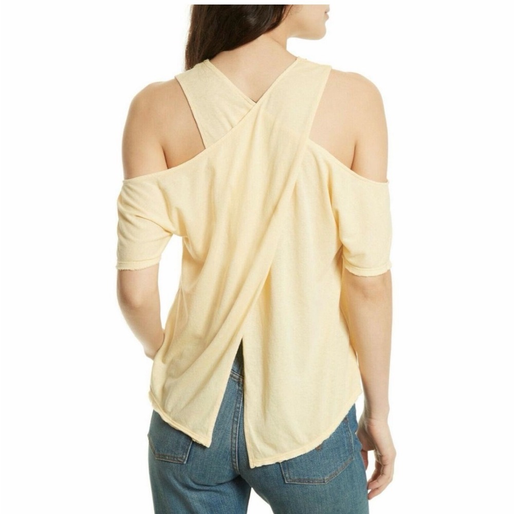 Free People women's off-the-shoulder casual top, yellow, size L NWT - Picture 2 of 5